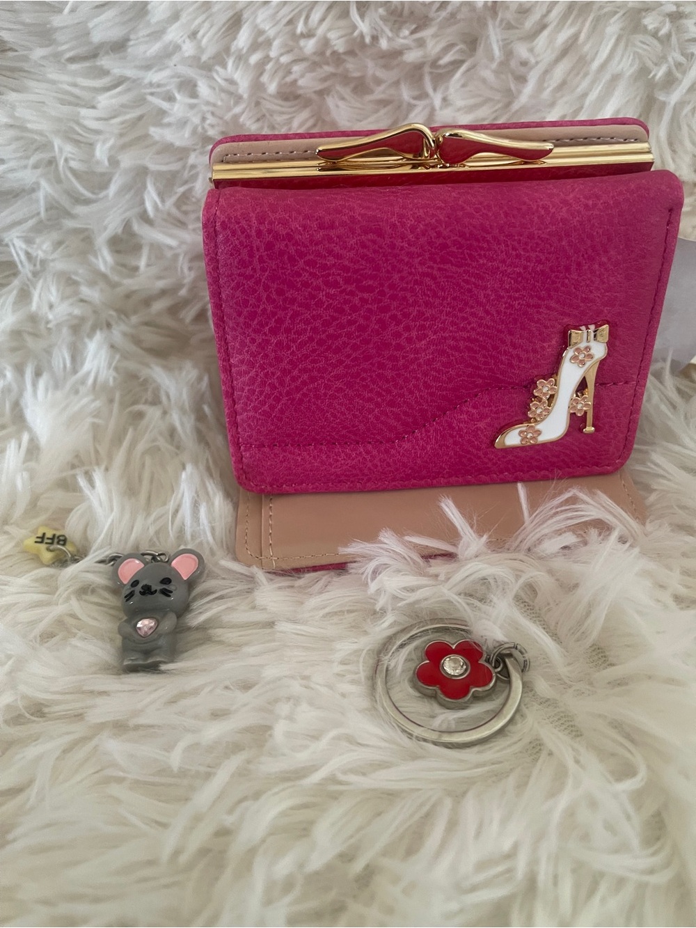 Hot Pink and Blush Compact Wallet with Gold Accent